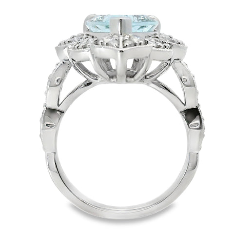18ct White Gold Pear Cut Natural Aquamarine And Diamond Ring