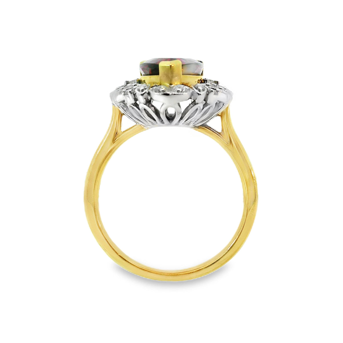18ct Yellow And White Gold Pear Cut Rubellite Tourmaline And Diamond Dress Ring