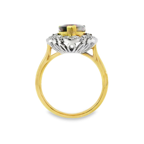 18ct Yellow And White Gold Pear Cut Rubellite Tourmaline And Diamond Dress Ring