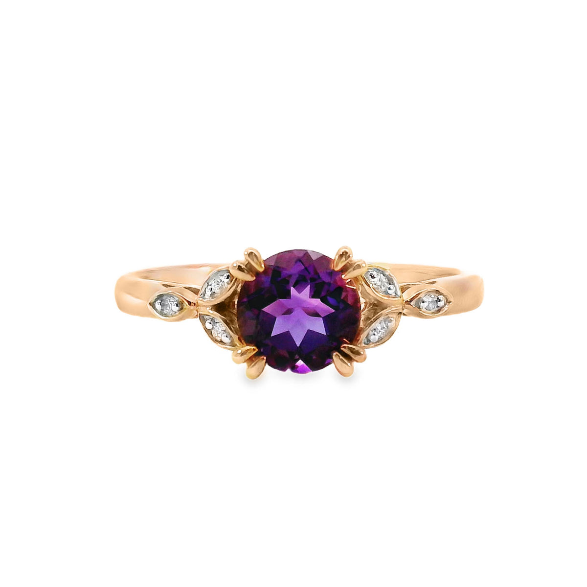 9ct Rose Gold Amethyst And Diamond Dress Ring