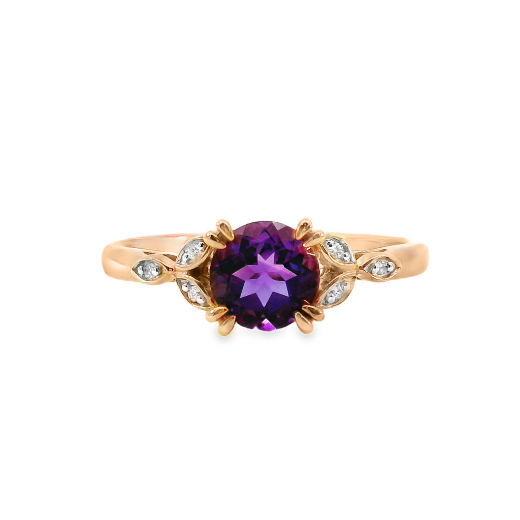 9ct Rose Gold Amethyst And Diamond Dress Ring