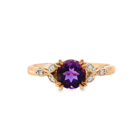 9ct Rose Gold Amethyst And Diamond Dress Ring