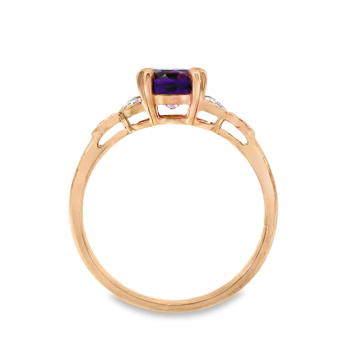 9ct Rose Gold Amethyst And Diamond Dress Ring