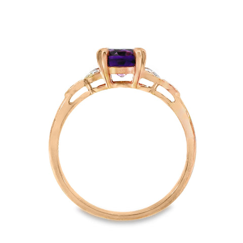 9ct Rose Gold Amethyst And Diamond Dress Ring