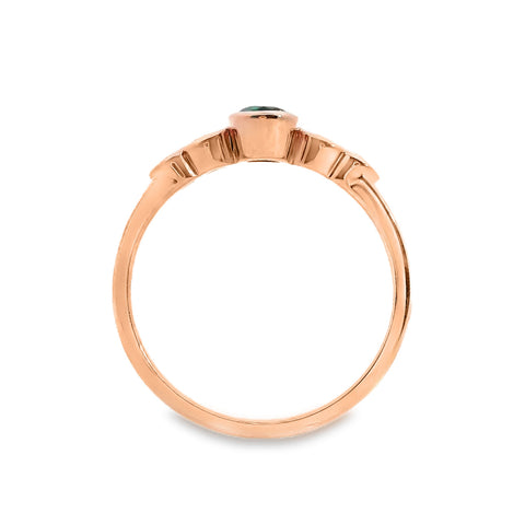 9ct Rose Gold Lab Grown Emerald And Diamond Bezel Set Ring