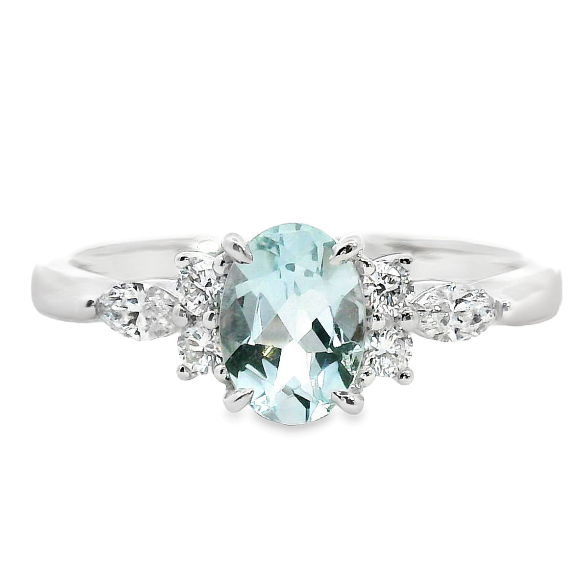 9ct White Gold Aquamarine And Lab Grown Diamond Louise Ring