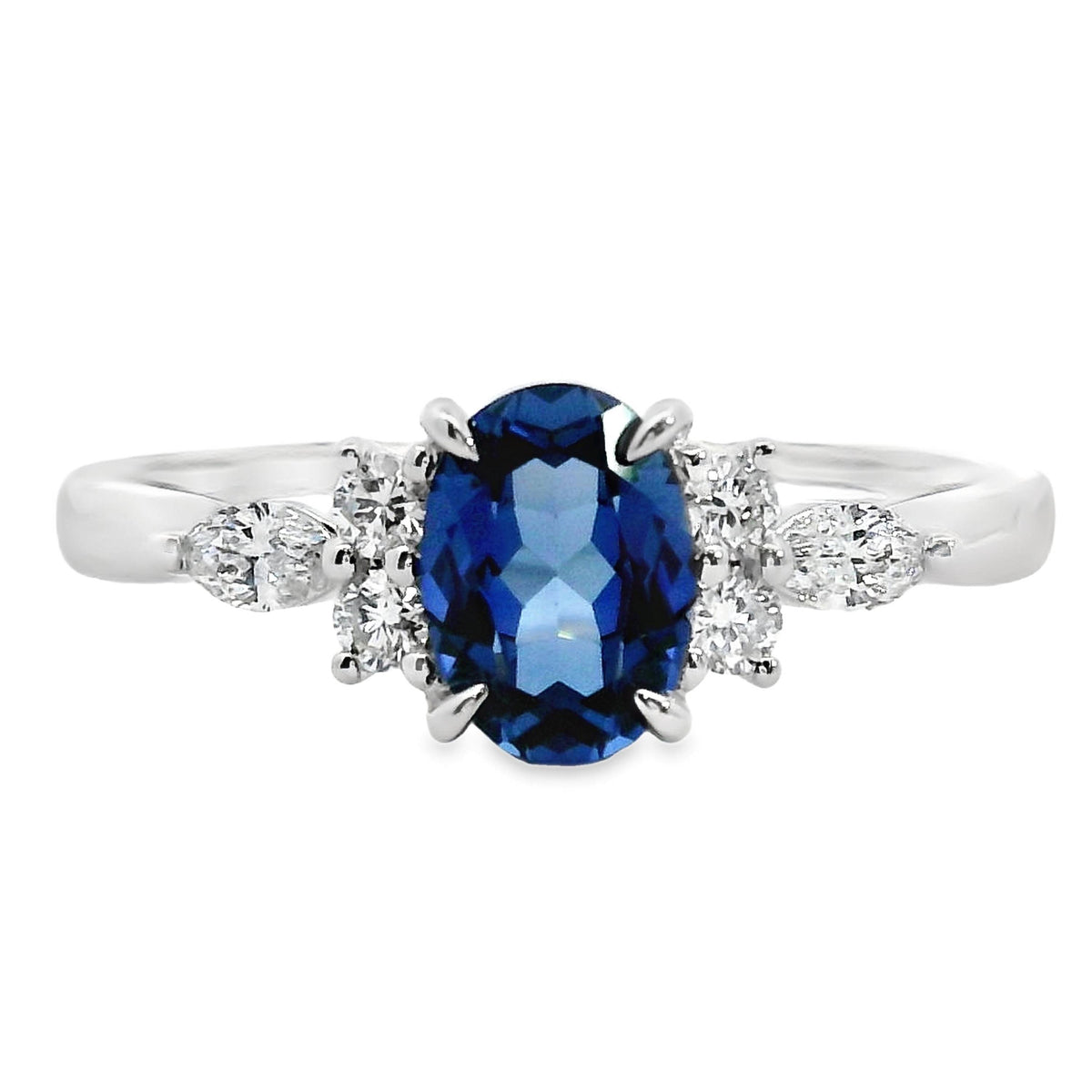 9ct White Gold Lab Grown Sapphire And Diamond Louise Ring