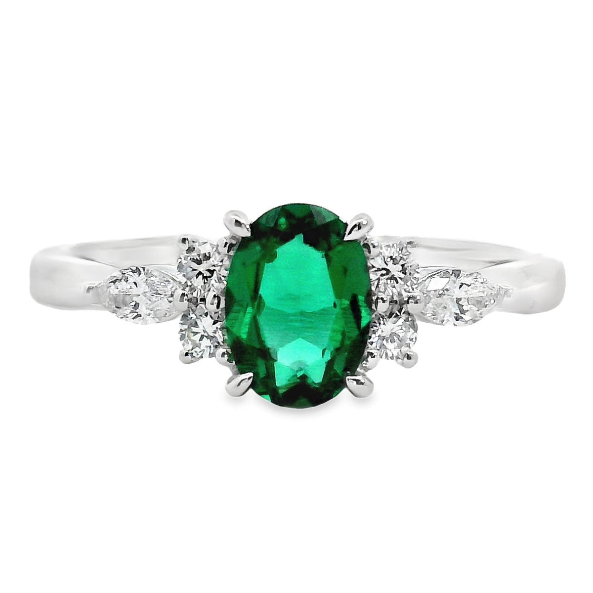 9ct White Gold Lab Grown Emerald And Diamond Louise Ring