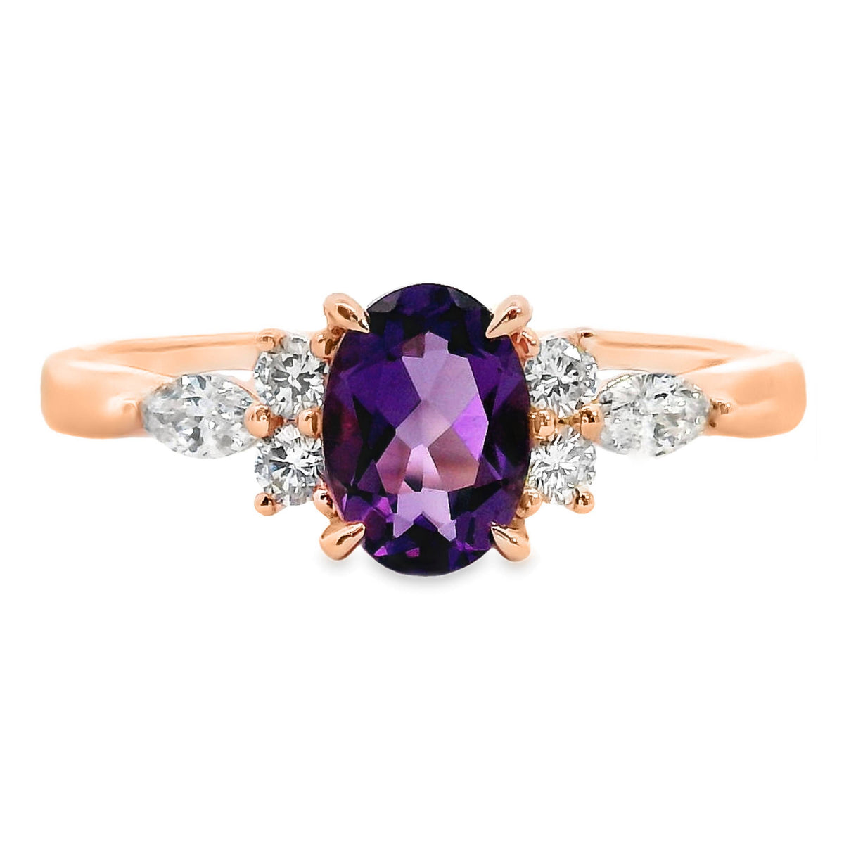9ct Rose Gold Amethyst And Lab Grown Diamond Louise Ring