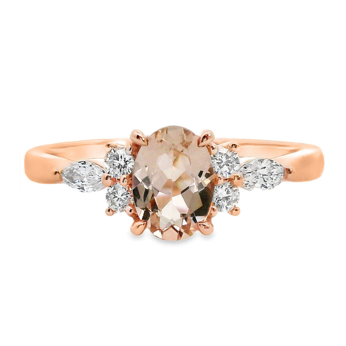 9ct Rose Gold Morganite And Lab Grown Diamond Louise Ring