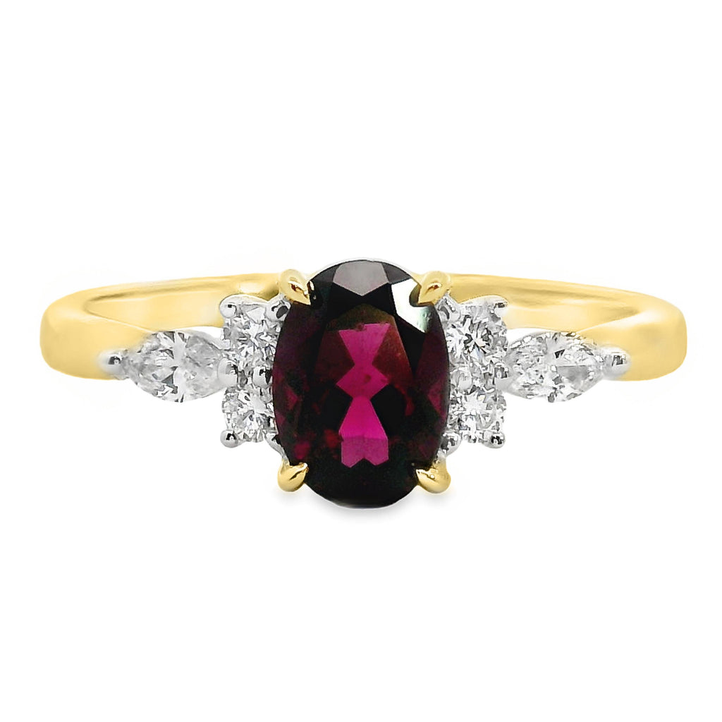 9ct Yellow Gold Rhodolite Garnet And Lab Grown Diamond Louise Ring