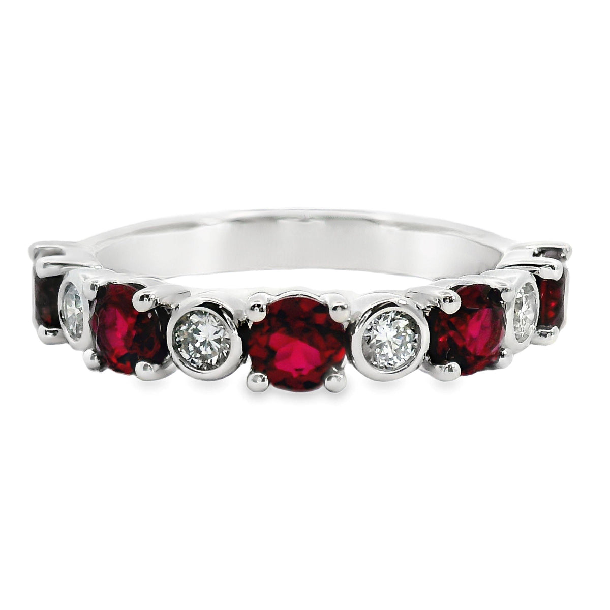 9ct White Gold Alternating Lab Grown Ruby And Diamond Ring