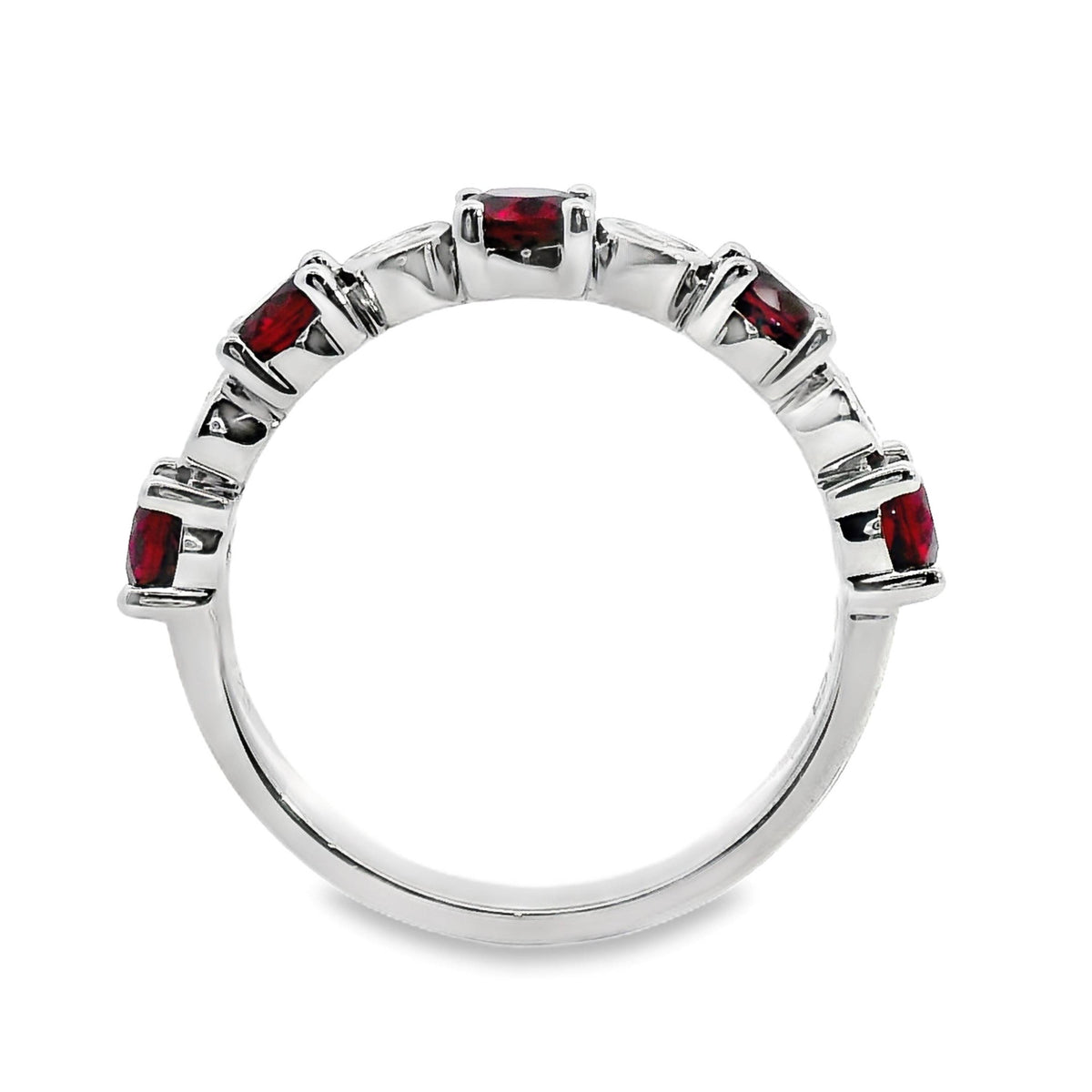 9ct White Gold Alternating Lab Grown Ruby And Diamond Ring