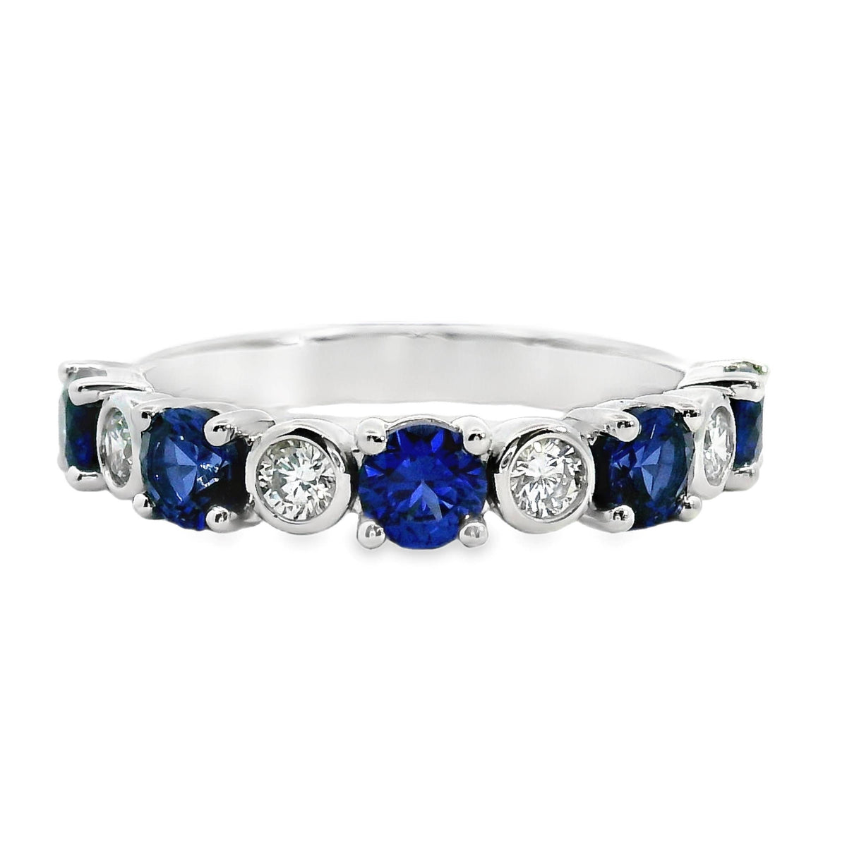 9ct White Gold Alternating Lab Grown Sapphire And Diamond Ring