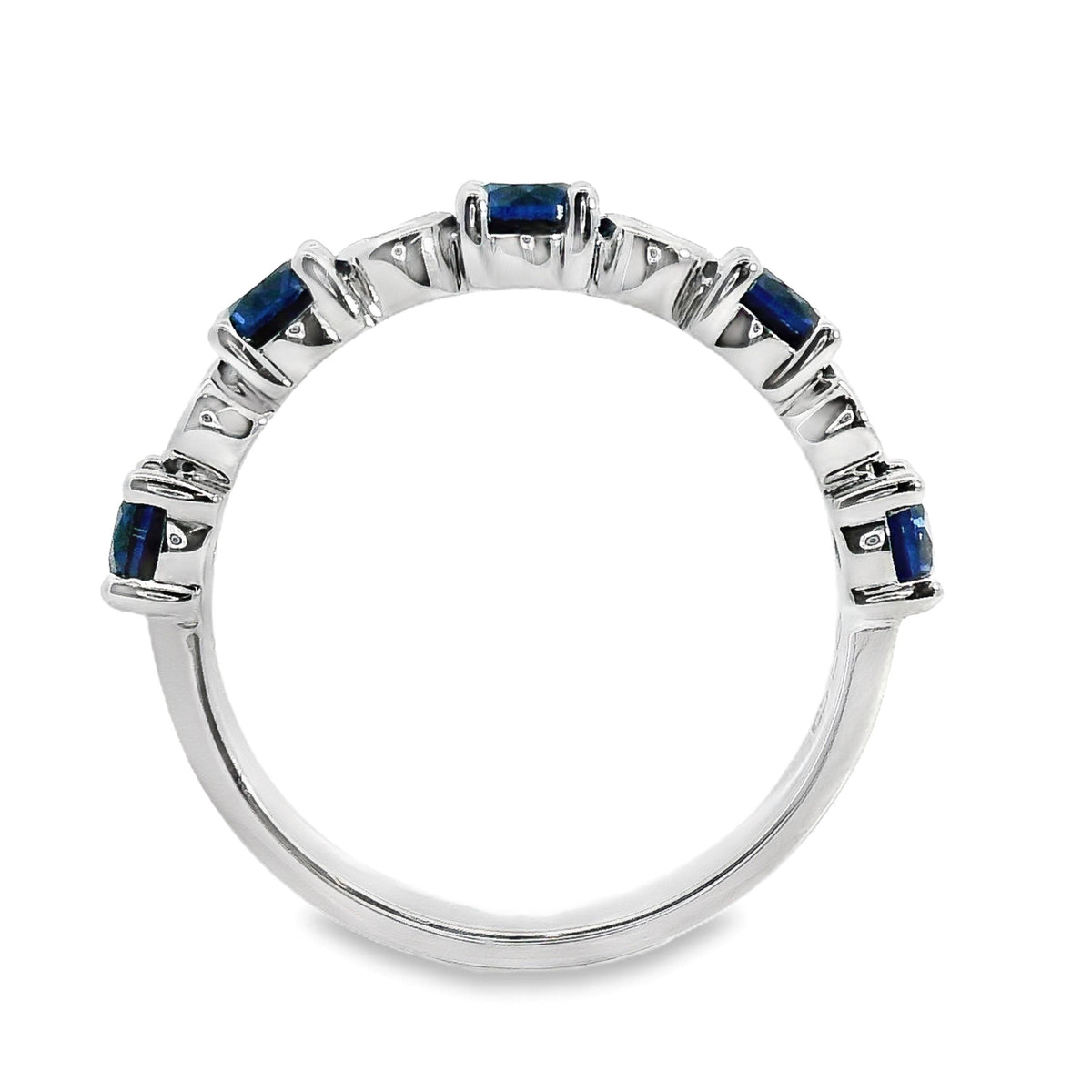 9ct White Gold Alternating Lab Grown Sapphire And Diamond Ring