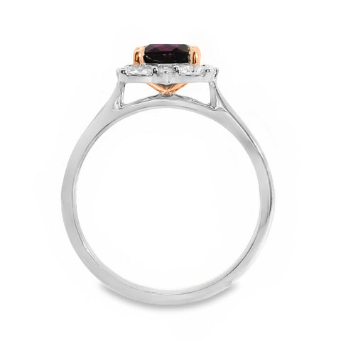 9ct White And Rose Gold Rhodolite Garnet And Lab Grown Diamond Marilyn Ring