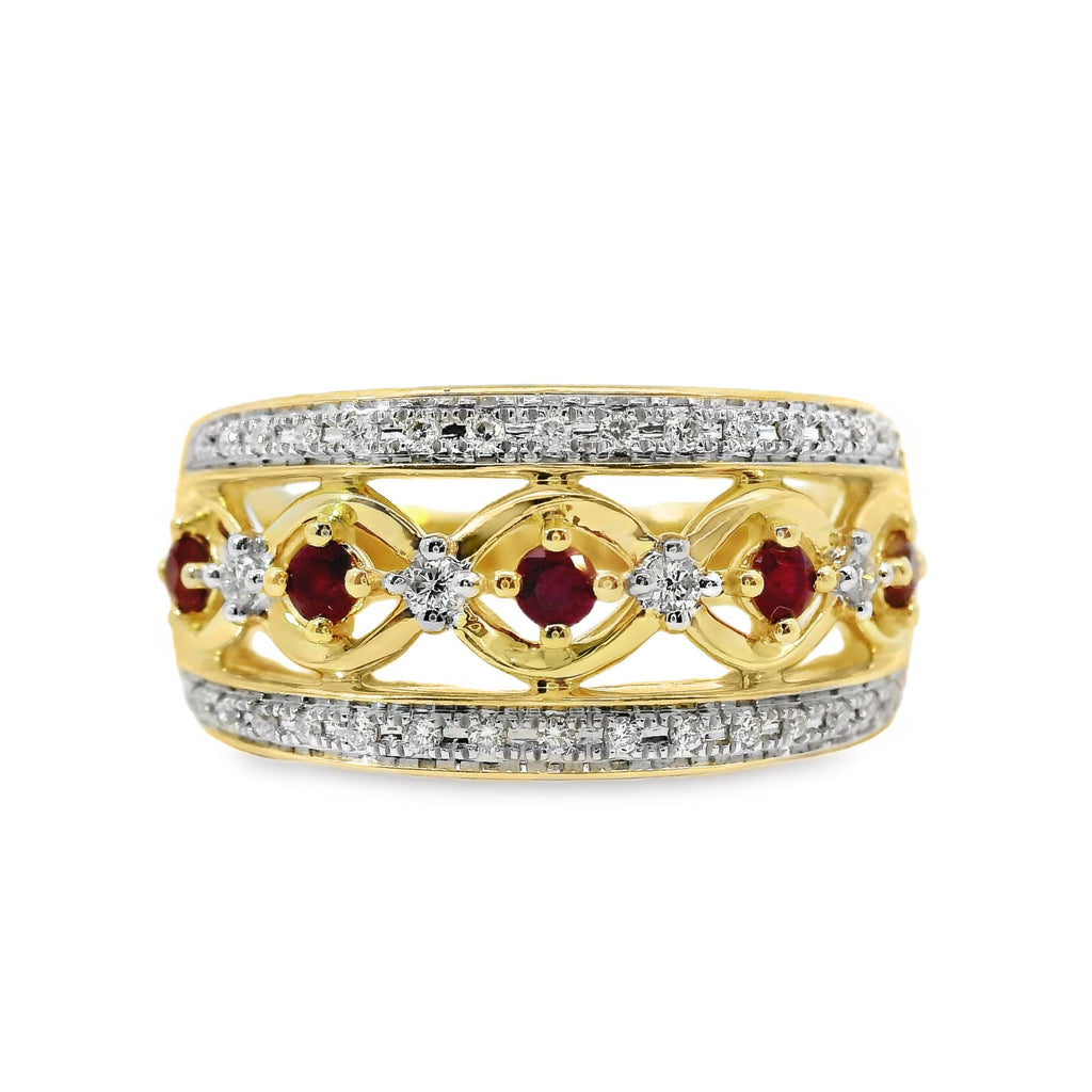 9ct Yellow Gold Ruby And Diamond Dress Ring
