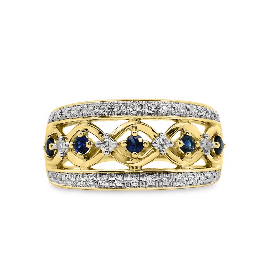 9ct Yellow Gold Sapphire And Diamond Dress Ring