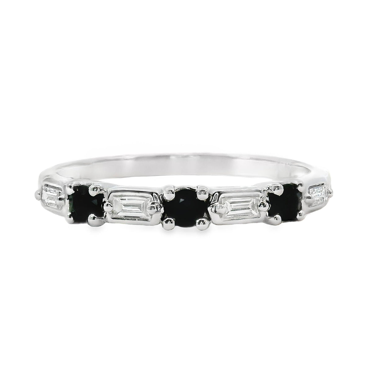 9ct White Gold Alternating Diamond And Sapphire Eternity Ring