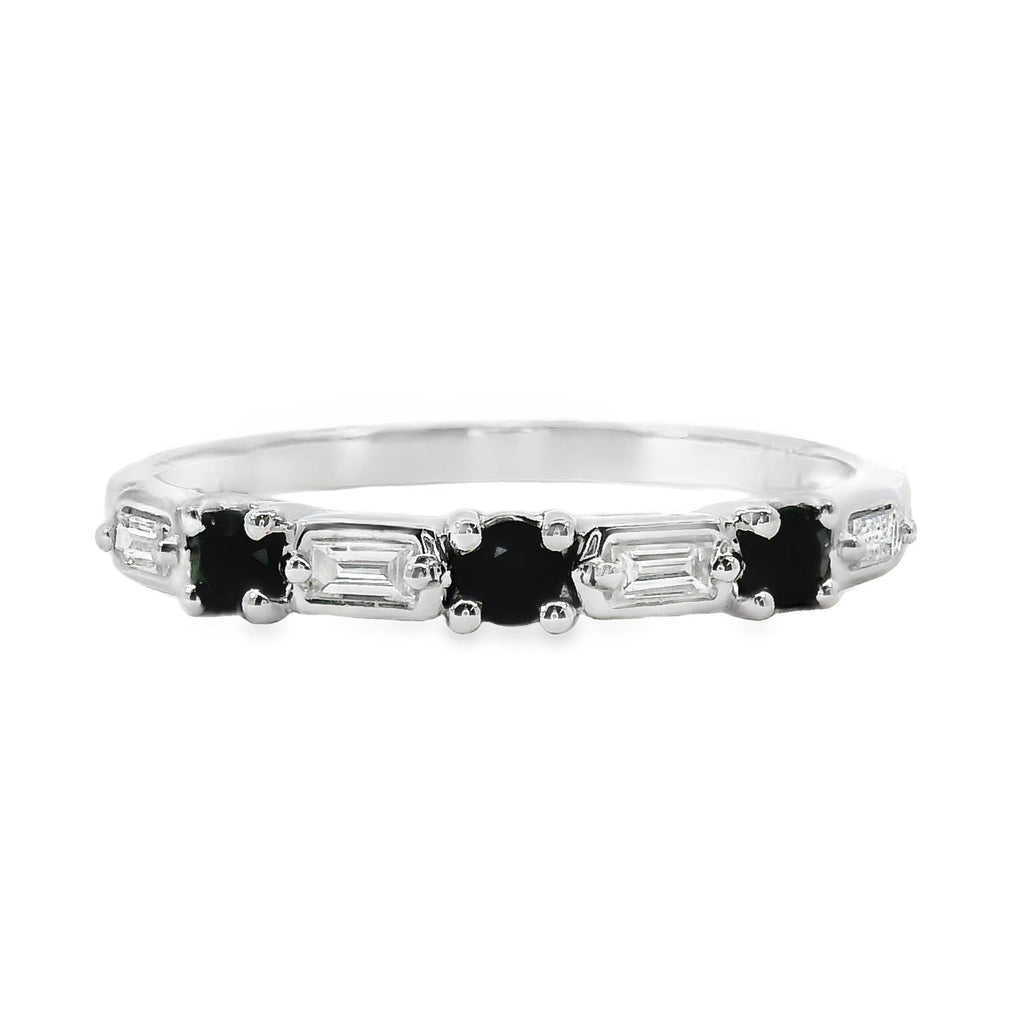 9ct White Gold Alternating Diamond And Sapphire Eternity Ring