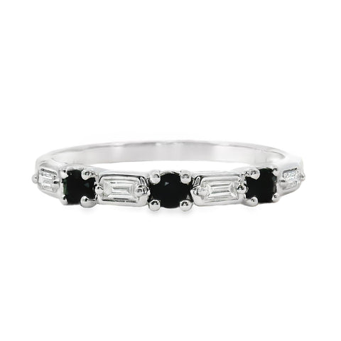 9ct White Gold Alternating Diamond And Sapphire Eternity Ring