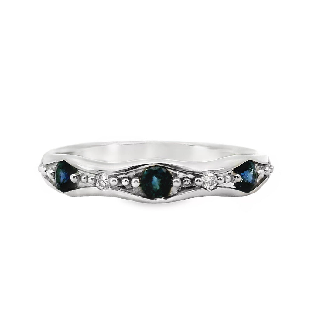 9ct White Gold Sapphire And Diamond Band