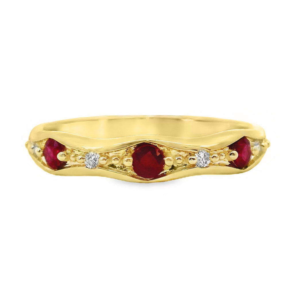 9ct Yellow Gold Ruby And Diamond Set Band