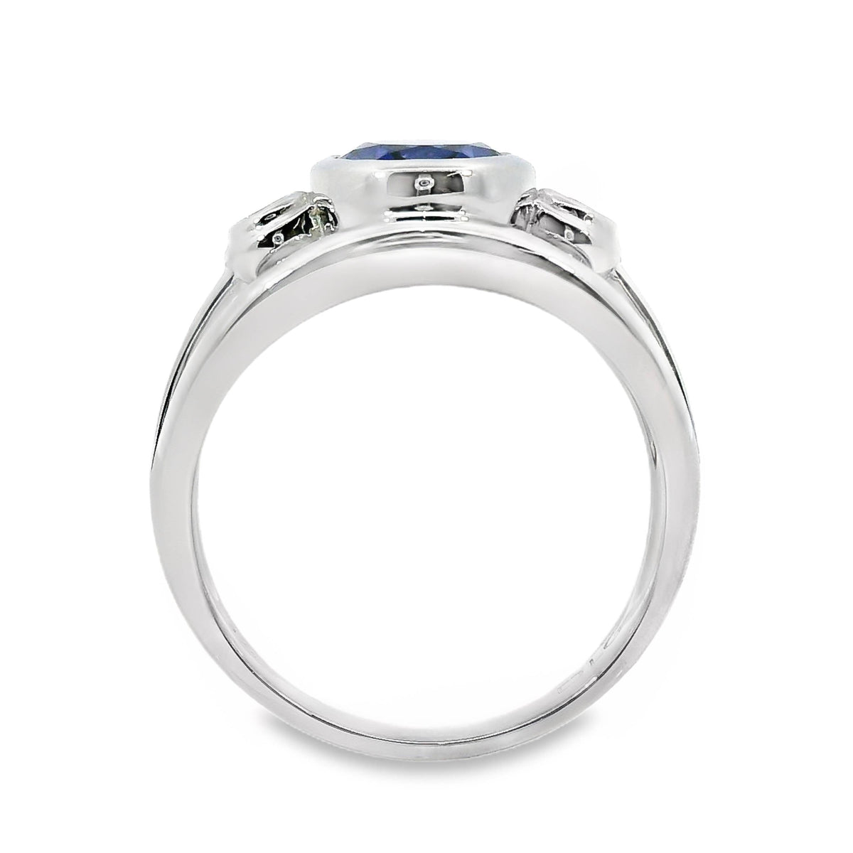 9ct White Gold Bezel Set Lab Grown Sapphire And Diamond Ring