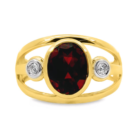 9ct Yellow Gold Bezel Set Lab Grown Ruby And Diamond Ring