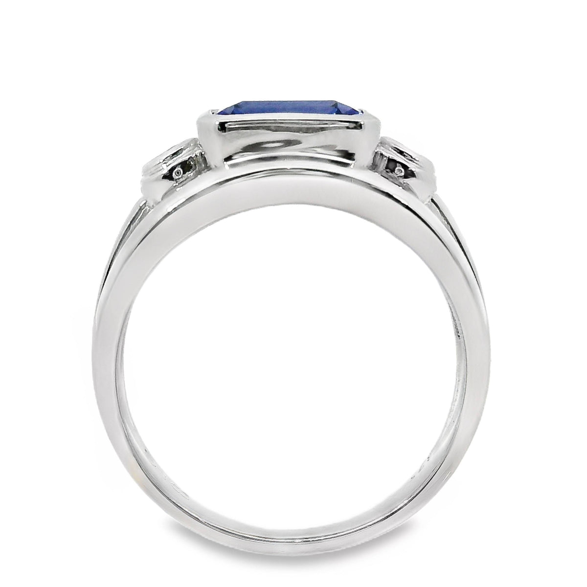9ct White Gold Bezel Set Lab Grown Sapphire And Diamond Ring