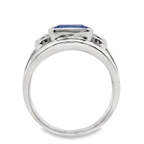 9ct White Gold Bezel Set Lab Grown Sapphire And Diamond Ring