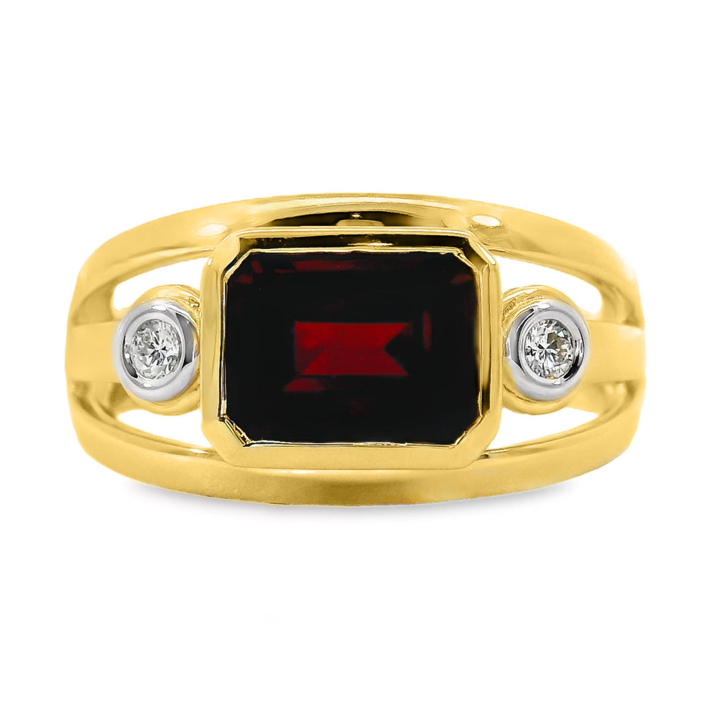 9ct Yellow Gold Bezel Set Lab Grown Ruby And Diamond Riing – Duffs ...