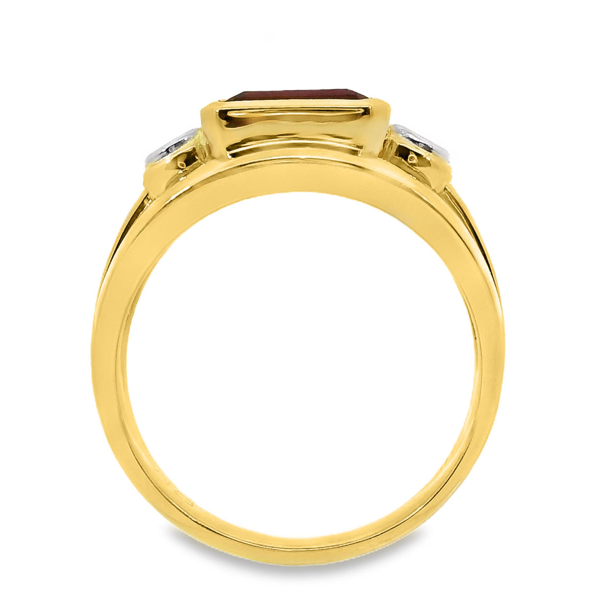 9ct Yellow Gold Bezel Set Lab Grown Ruby And Diamond Riing