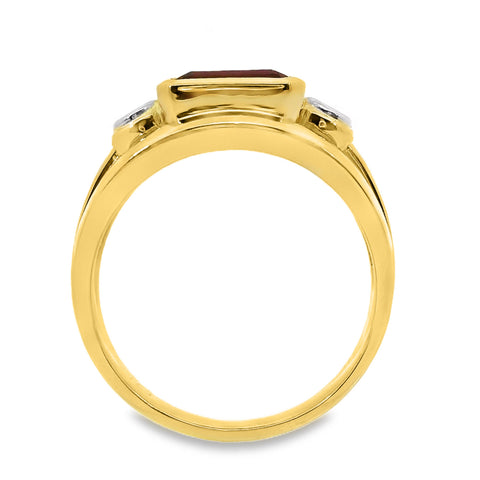 9ct Yellow Gold Bezel Set Lab Grown Ruby And Diamond Riing