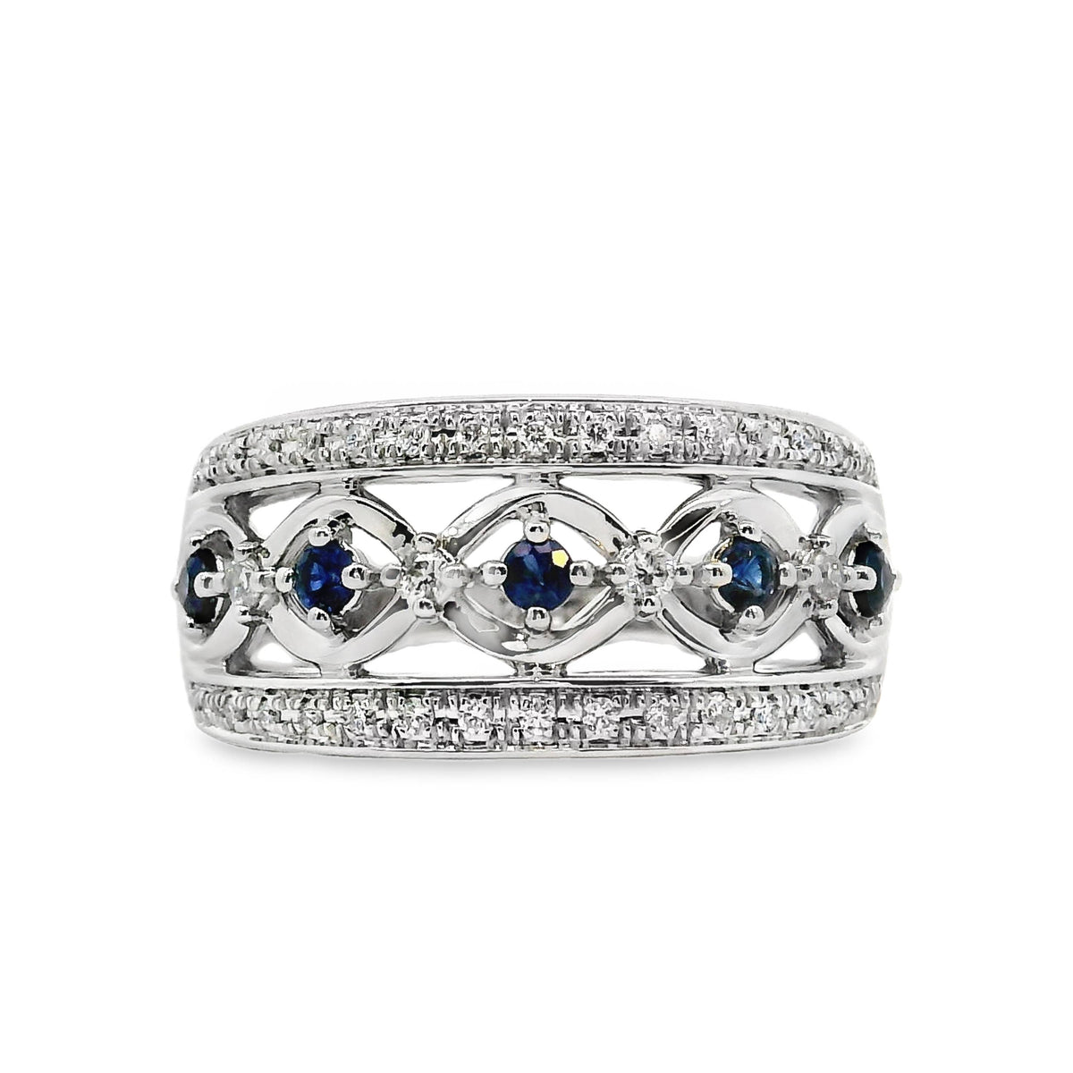 9ct White Gold Sapphire And Diamond Dress Ring