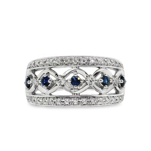 9ct White Gold Sapphire And Diamond Dress Ring