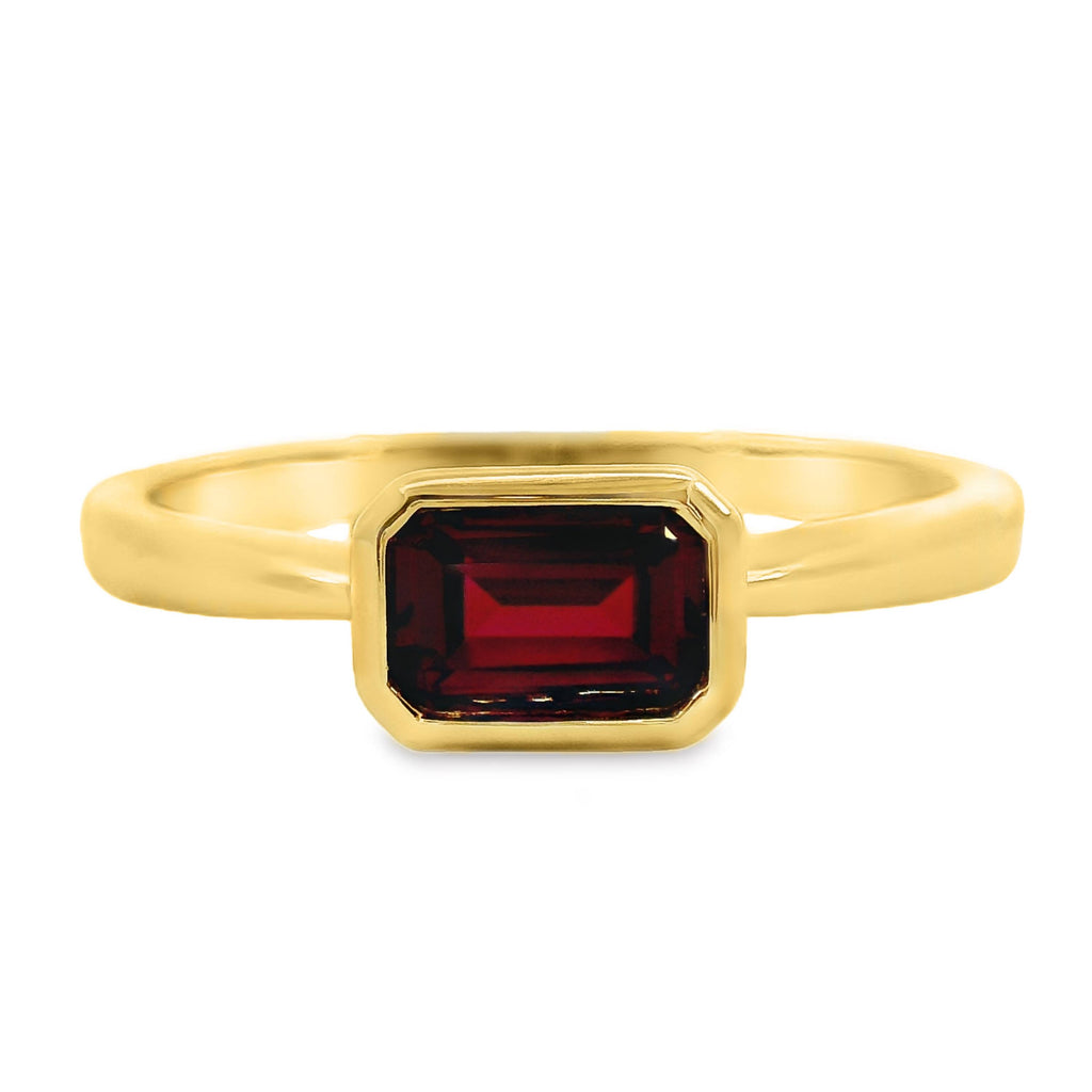 9ct Yellow Gold Bezel Set Lab Grown Ruby Solitaire Ring