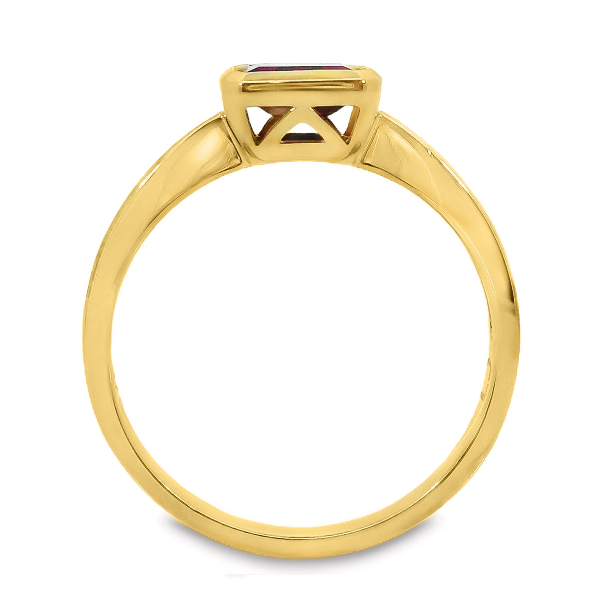 9ct Yellow Gold Bezel Set Lab Grown Ruby Solitaire Ring