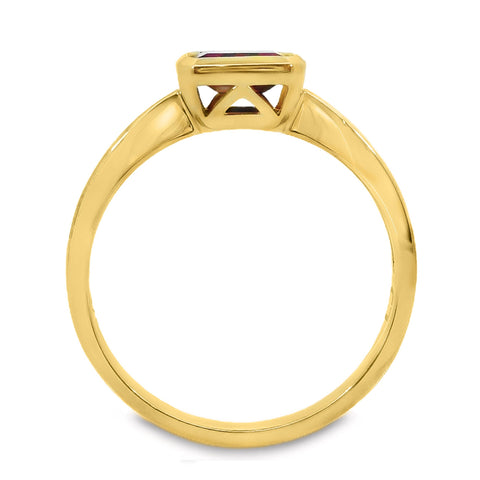 9ct Yellow Gold Bezel Set Lab Grown Ruby Solitaire Ring