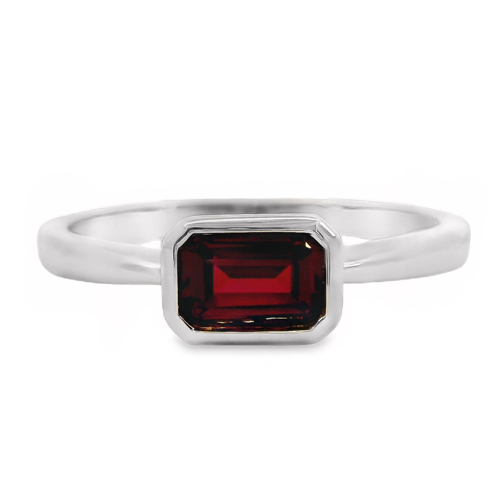 9ct White Gold Bezel Set Lab Grown Ruby Solitaire Ring