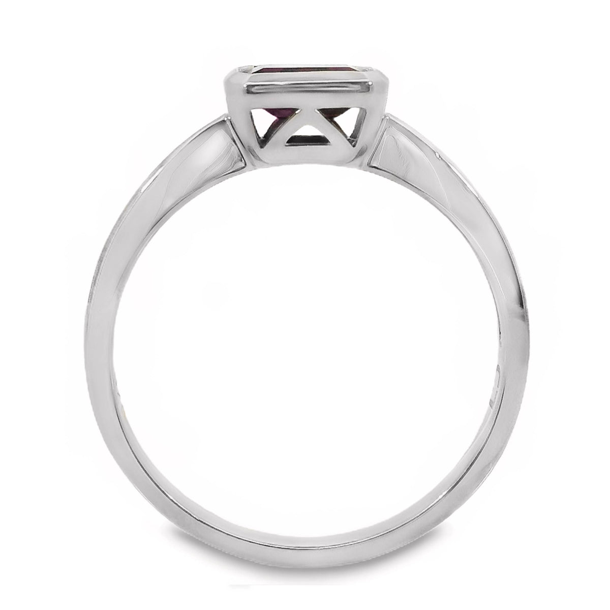 9ct White Gold Bezel Set Lab Grown Ruby Solitaire Ring