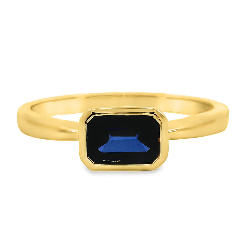 9ct Yellow Gold Bezel Set Lab Grown Sapphire Solitaire Ring