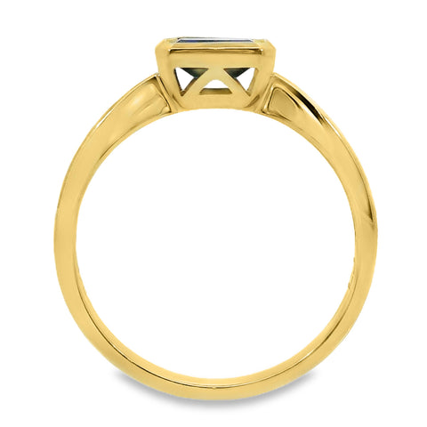 9ct Yellow Gold Bezel Set Lab Grown Sapphire Solitaire Ring