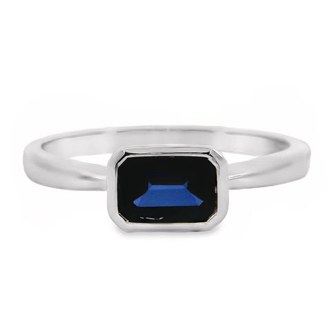 9ct White Gold Bezel Set Lab Grown Sapphire Solitaire Ring
