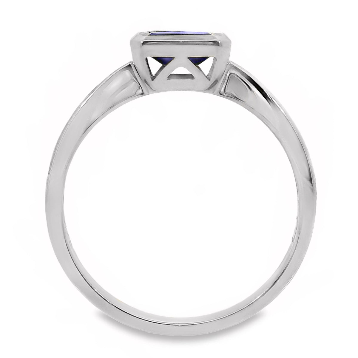 9ct White Gold Bezel Set Lab Grown Sapphire Solitaire Ring
