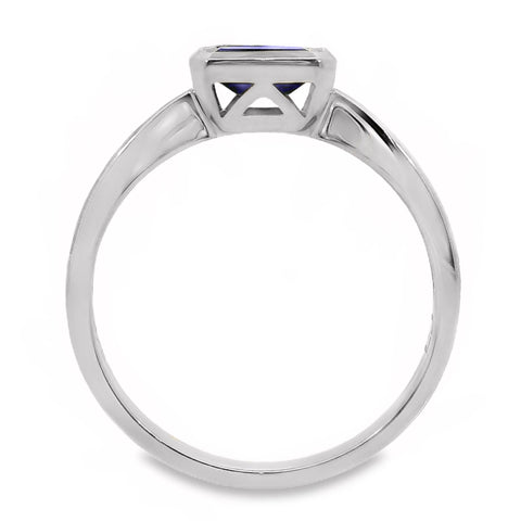 9ct White Gold Bezel Set Lab Grown Sapphire Solitaire Ring