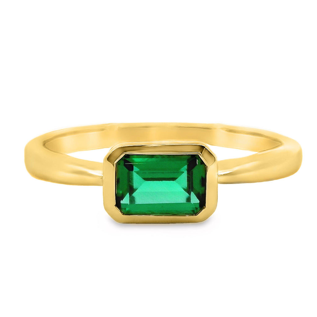 9ct Yellow Gold Bezel Set Lab Grown Emerald Solitaire Ring