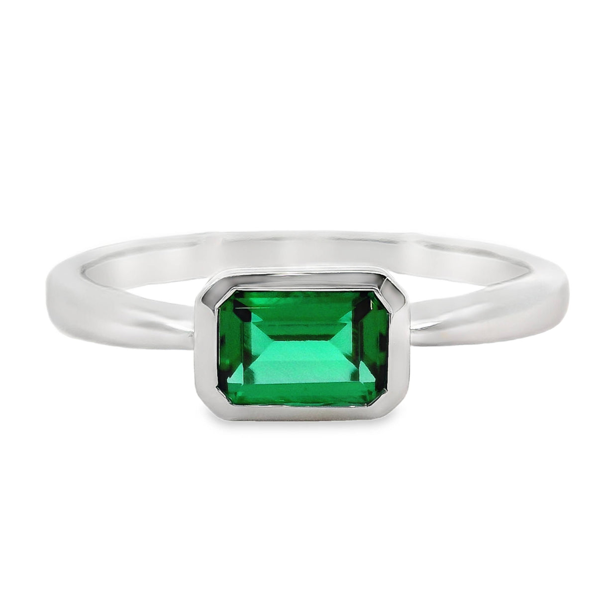 9ct White Gold Bezel Set Lab Grown Emerald Solitaire Ring