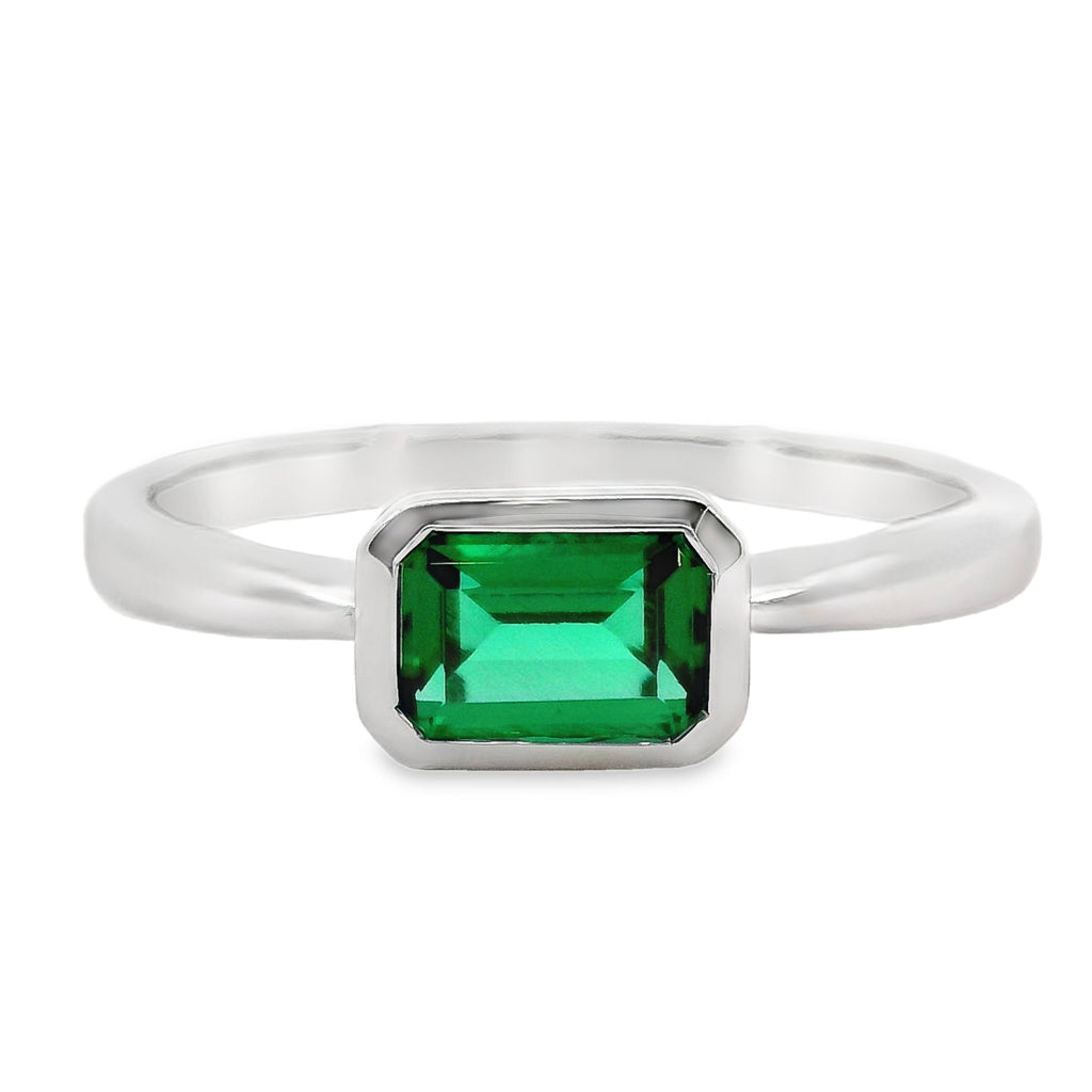 9ct White Gold Bezel Set Lab Grown Emerald Solitaire Ring