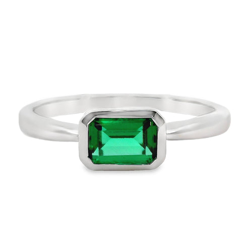 9ct White Gold Bezel Set Lab Grown Emerald Solitaire Ring